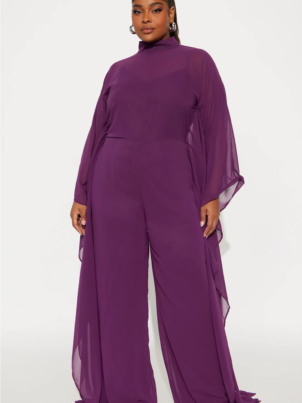 Elegant Purple High-Neck Wide-Leg Jumpsuit